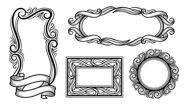 Vintage ornamental frame vector collection, intricate hand drawn flourishes and borders for classic stationary, decorative edges, historical