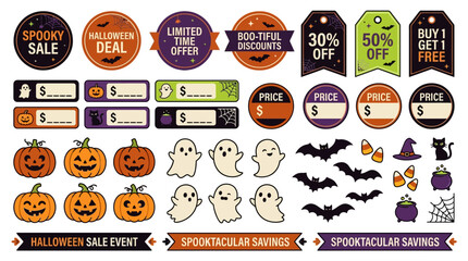 Naklejka premium Spooky Halloween Sale Promotion Labels and Price Tags Collection for Marketing Events