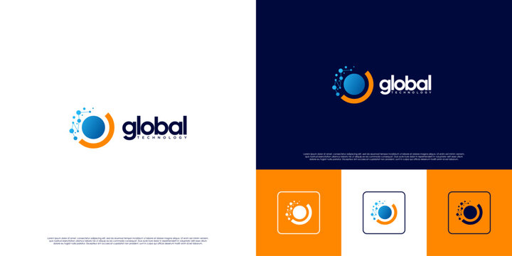 global technology abstract logo, connection network system, database service, vector graphic template.