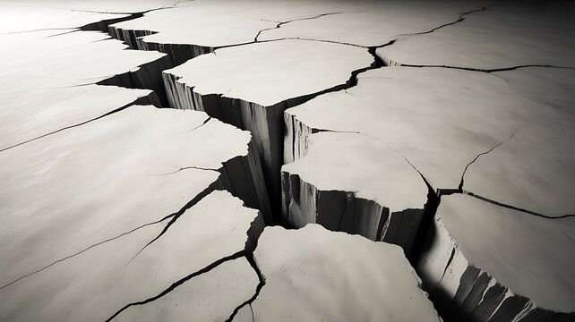 Deep crack in dry ground surface texture
