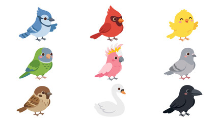 Collection of various cartoon bird illustrations © BIGO