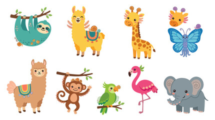 Fototapeta premium Cute animal collection with diverse species