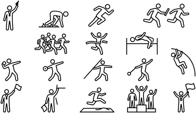 Set of Track and Field Athletics Stick Figure Icons.