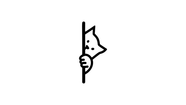A cat peeks out from behind a wall. Black isolated vector silhouette