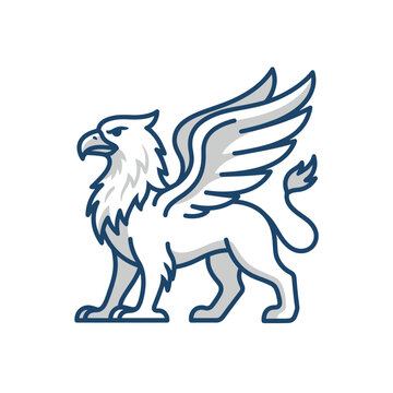 Blue and white griffin mythical beast illustration