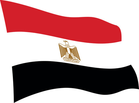Title:
Egypt Waving Flag with Eagle of Saladin Emblem Red White Black Stripe Vector Illustration for National and Patriotic Design