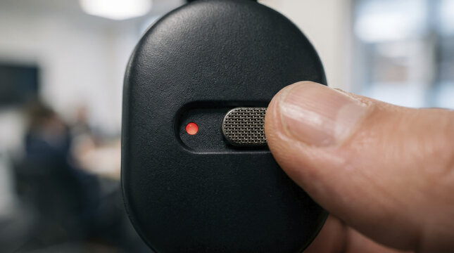 Activating Wearable AI Pendant with Finger on Power Switch and Red Light