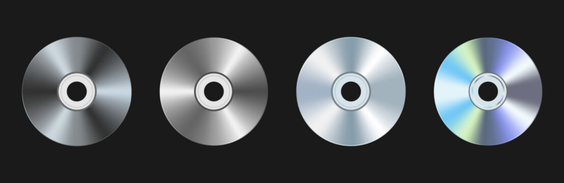 Realistic Compact Disc Vector Set, Metallic Silver and Holographic CD DVD Discs Mockup Collection