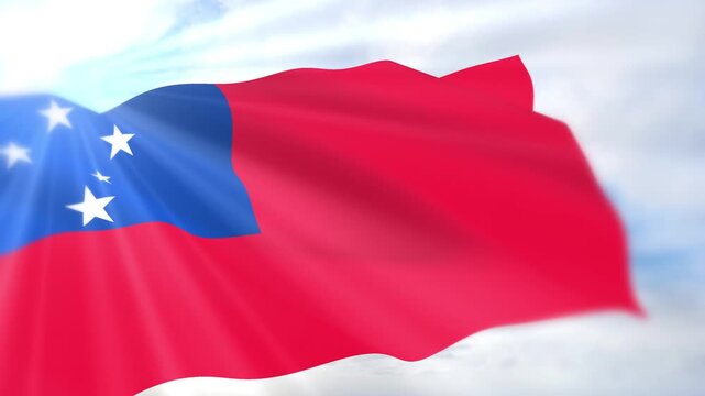 Samoa Flag Seamless Loop 4k 60fps on Sky Background