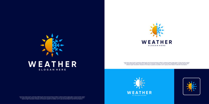 Sun and snowflake logo, weather symbol, climate, forecast report, meteorology, vector design illustration.