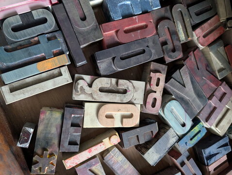 Vintage Letterpress Type Blocks Abstract Composition