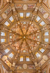 Fototapeta premium CREMA, ITALY - MARCH 20, 2026: The fresco of angels with the Crucifixion instruments in cupola of the church Santuario di Santa Maria della Croce by Giacomo Parravicino (1702).