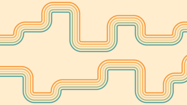 Abstract background of rainbow groovy Wavy Line design in 1970s Hippie Retro style. Vector pattern ready to use for cloth, textile, wrap and other.