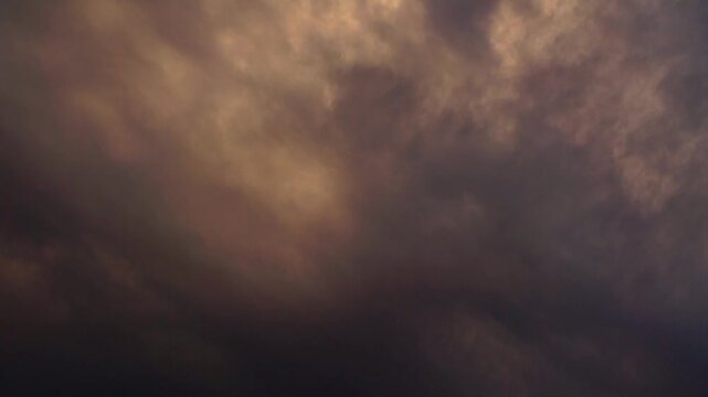 A video of heavy dense clouds moving across the sky in the evening twilight, creating a dramatic frightening mood. Atmosphere Symbosis of Expectation of Gloomy Events in the Near Future