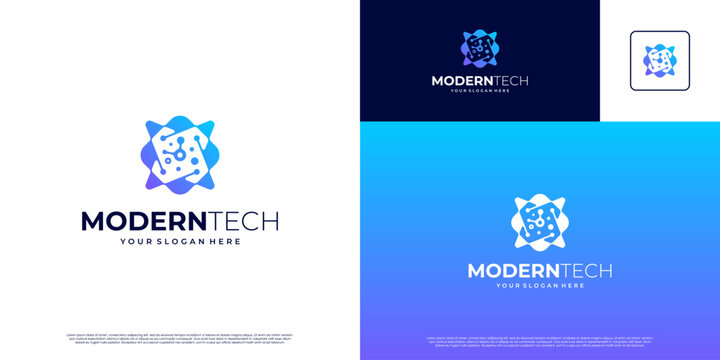 modern tech logo, with abstract concept, sphere, artificial intelligence symbol, digital service, graphic design illustration.