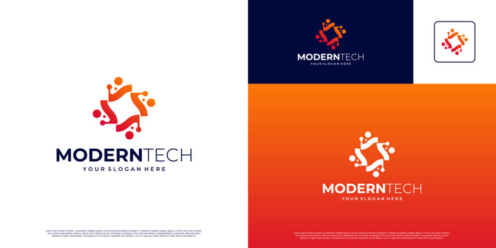 Abstract minimalist logo with modern technology concept, digital services, education, vector graphic design.