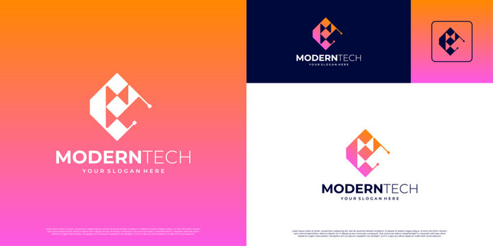 Digital connection and innovation logo with abstract concept, modern technology symbol, vector graphic illustration.