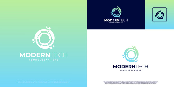Artificial intelligence logo with circular concept, modern technology symbol, data-based services, vector graphic design.