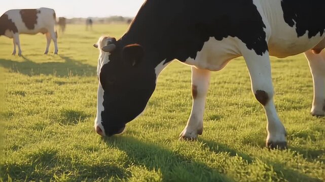 Friesian Dairy Cows Grazing in Green Pasture