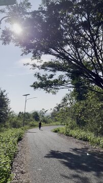 Person Riding Bicycle on a Scenic Country Road
