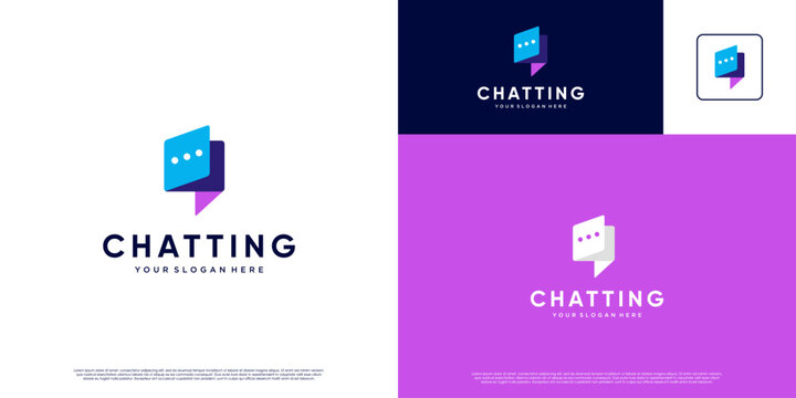 Communication logo with chat symbol shape, overlapping style, digital connection, vector graphic illustration.