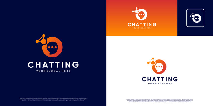 Innovation technology logo, with communication concept, chat bubble shape, vector graphic design.