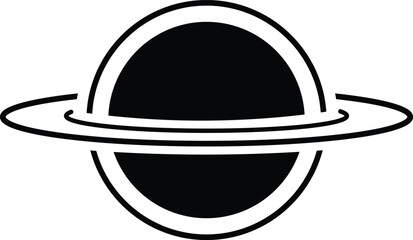 Black and white minimalist of a planet with rings, isolated symbol on white background saturn © Rehana