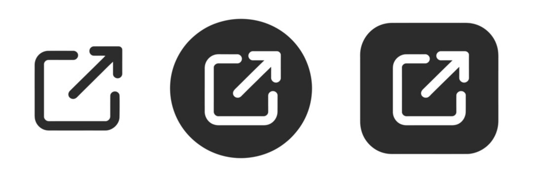 External link icon set, open URL, redirect symbols, button style, website navigation, user interface, sharing tools, vector illustration.