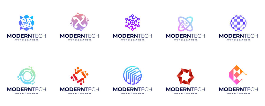 A collection of technology logos, with modern abstract concepts, network connections, artificial intelligence, graphic design inspiration.
