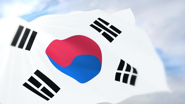 South Korea Flag Seamless Loop 4k 60fps on Sky Background