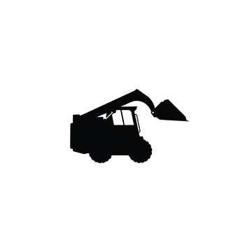 Compact skid steer loader machinery depicted in a stark black silhouette skidsteer equipment vehicle construction heavyequipment monochrome minimalist