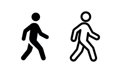 Fototapeta premium Walking person icon set in black solid and outline styles, representing a pedestrian, movement, or activity.