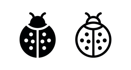 Cute ladybug icon in black solid and outline styles, symbolizing nature, garden, and summer. © liubomir118809