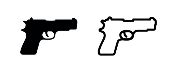 Fototapeta na wymiar Pistol handgun firearm silhouette icon set