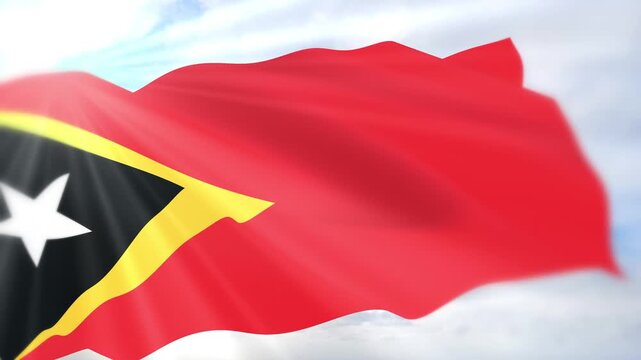 Timor Leste Flag Seamless Loop 4k 60fps on Sky Background