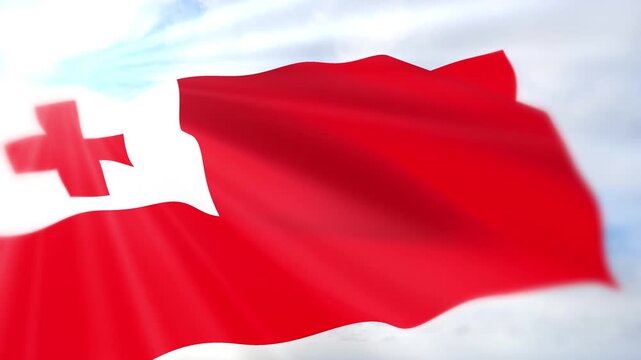 Tonga Flag Seamless Loop 4k 60fps on Sky Background