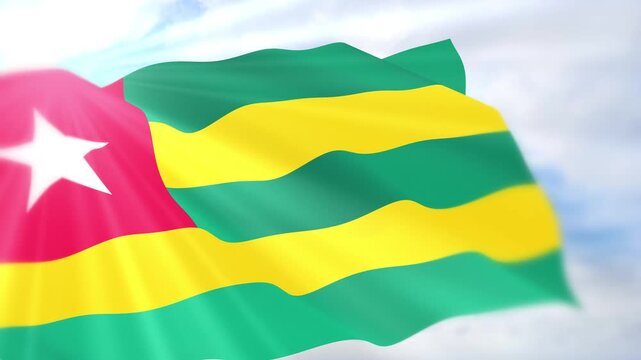 Togo Flag Seamless Loop 4k 60fps on Sky Background