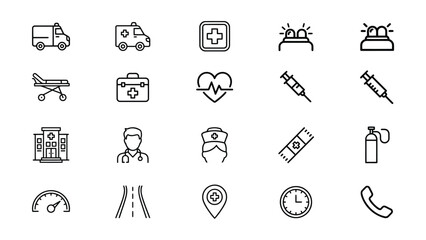 Fototapeta premium Collection of medical and emergency icons with transparent background for health related projects