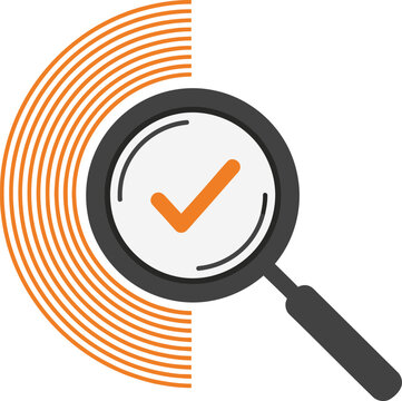 Audit and Verification Magnifying Glass Icon with Orange Checkmark