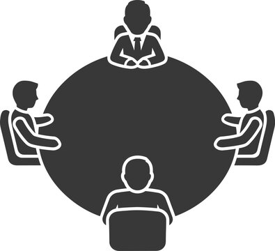 Business People Meeting Around Round Table Icon Vector