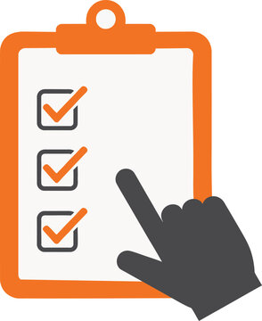 Checklist Clipboard Icon with Hand Pointing to Completed Tasks