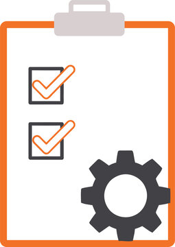 Clipboard with Checklist and Gear Icon for Workflow Management