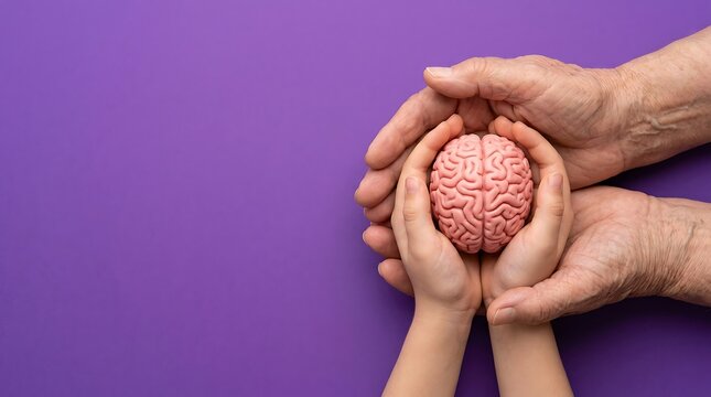 World Alzheimers Day Awareness with Brain Model and Hands