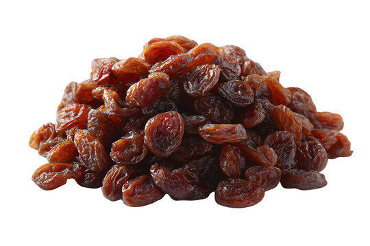 Sultana raisins pile on white background, heap of sweet dried grapes, brown organic sun-dried fruit snack for baking