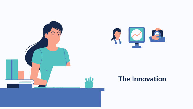 Female professional focused on her laptop, illustrating concepts of business innovation, data analysis, and remote teamwork in a modern office setting.