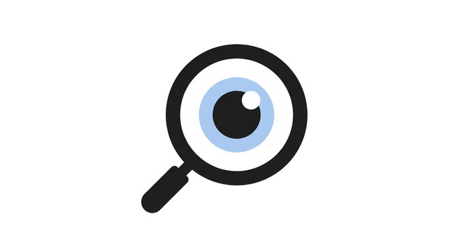 Magnifying glass eye logo. Search vision symbol. Security inspection branding. Clean vector illustration