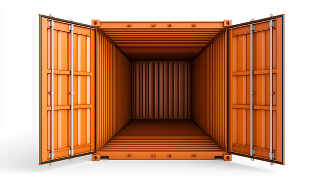 Empty open shipping container interior isolated on white background front view