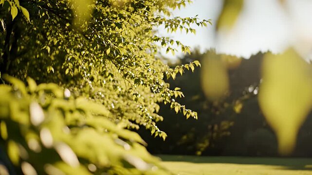 Sunlight filtering through green leaves with a bokeh effect.