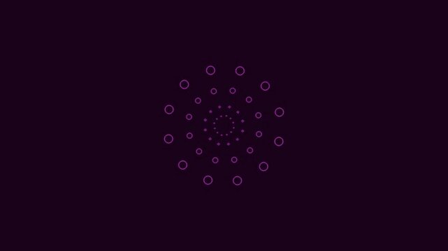Abstract purple geometric circles rotating on a dark background