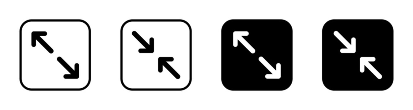 Expand and collapse icon set with fullscreen and resize symbols. Maximize and minimize icons for window controls, dashboards, apps and web interfaces